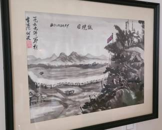 Interesting Framed Asian Silk Art Hong Kong