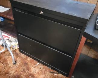 Black 2 Drawer Wide Filling Cabinet W/Key
