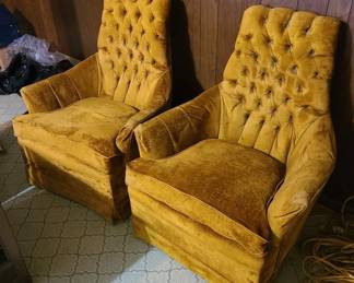 2 Vintage Yellow Tufted Armchairs