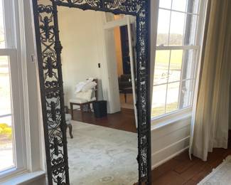 Large standing decorative mirror. Includes brackets to hang if preferred.