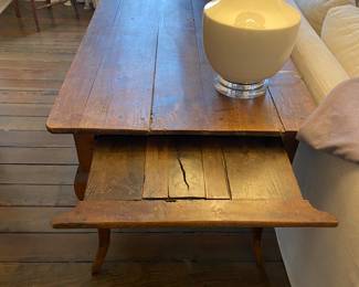 French 18c walnut table with slide-out breadboard.