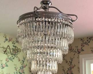 Round chrome chandelier (hard wired) 14” diameter at top, 28” drop - to be removed outside sale hours