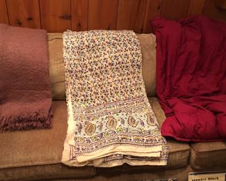 Mohair throw, Indian print bedspread, down throw
