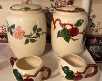Franciscan Desert Rose & Apple cookie jars, Apple creamer & sugar