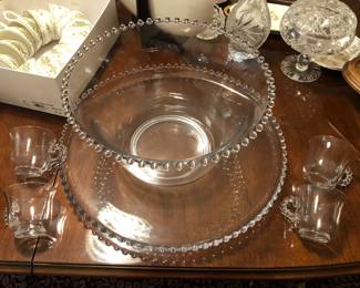 Candlewick Imperial 12” punch bowl with underplate + 28 punch cups (not all shown)