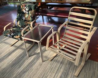 Patio chairs - there are 4 alike - with Hampton Bay tropical print cushions