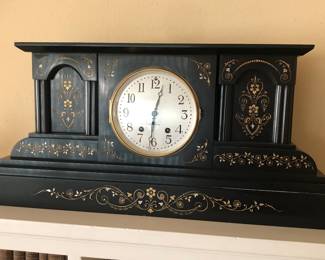 1890s Seth Thomas black marble mantel clock - the case is stone, not adamantine/celluloid or painted metal. S.T. only made these from 1887 to about 1895. Very heavy!