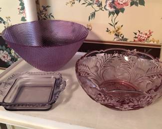 Purple glass bowls & dish