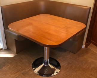 Banquette - 34" square wood top table with chrome base + vinyl corner bench
