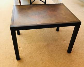 Vintage Harry Lunstead walnut end table with acid etched bronze top (30” x 22” x 21” high)