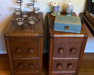 Pair of waterfall nightstands (each 13”W, 18”D, 27”H)