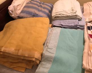 Vintage wool blankets, down pillows