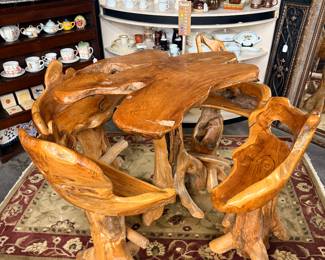 Teak wood bar table and chairs $2000