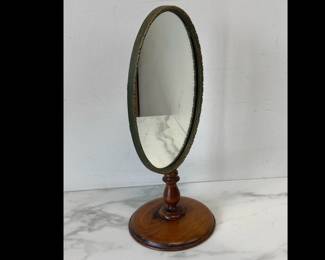 Lot 4212 Vintage Wood Brass Vanity Mirror