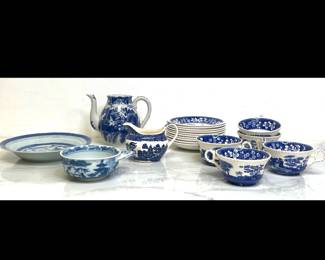 Lot 4045 Spode Blue Tower Tea Cups Saucers Blue Transferware Teapot More