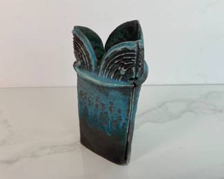 Lot 4210 Signed Studio Scalloped Pottery Vase