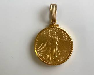 Lot 4219 14K marked Bail 12 Oz Fine Gold 1998 Lady Liberty Flying Eagle Coin Pendant