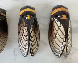 Lot 4181 Vintage French Majolica Cicada Wall Pocket Vases
