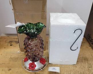 Glass Hummingbird Feeder And Folk Art Figurines