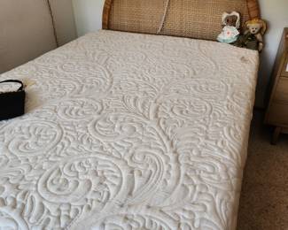 Queen Serta motion mattress. Queen Rattan Headboard.