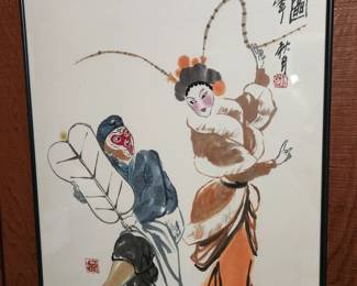 Framed Ink Wash or Watercolor Chinese Painting
