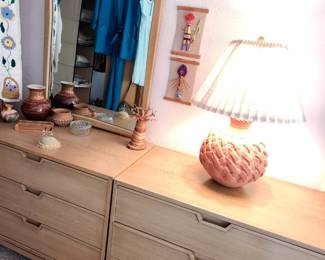 Two combined MCM Mid-Century Modern Dressers with Matching Mirror.
