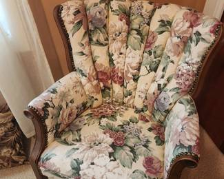 Floral Channel Back Chair with Floral Stool.