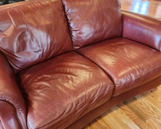 Burgundy/Brown Leather Sofa.