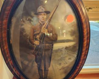 Antique Military Photo in an Oval Convex Glass Frame.