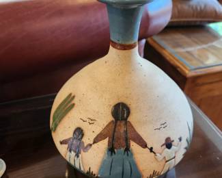 Vintage Tonala Mexican Folk Art Vase.