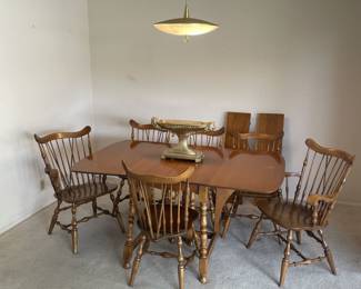 Dining table, 6 chairs & 2 inserts; great adjustable light could be included