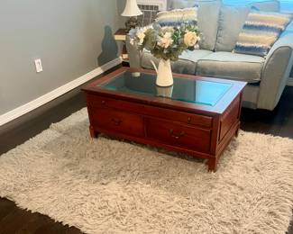 Bob Timberlake Cherry Arts & Crafts Glass Top Display Coffee Table and Shag Area Rug