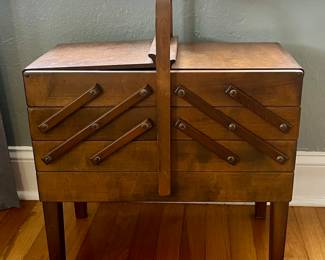 Vintage Strommen Bruk Hamar MCM Accordion Sewing Box