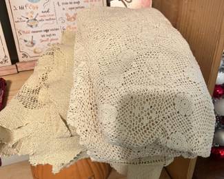 Crochet table clothes - excellent condition. Follow Facebook Page: 228EstateSellers for early access details and bonuses - Pre-sales available