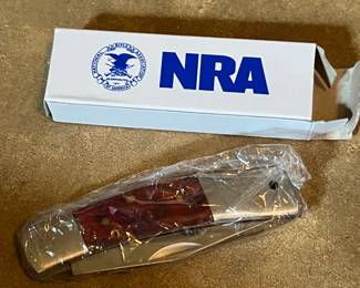 NRA National Rifle Association - Classic folding lockback knife with faux wood handle. Follow Facebook Page: 228EstateSellers for early access details and bonuses - Pre-sales available