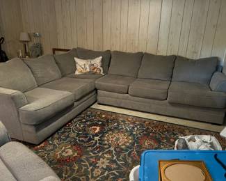 Comfortable Sectional Couch - Neutral Gray Sofa Section 1 - Height- 3' 7 inches, Length - 8' 2 inches, Section 2 - Height- 3' 7 inches, Length 7 feet. Follow Facebook Page 228EstateSellers for early access details and bonuses - Pre-sales available