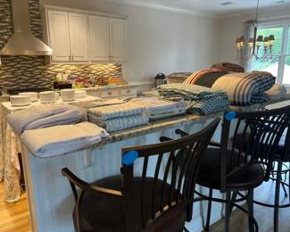 Blankets, sheets, bar stools