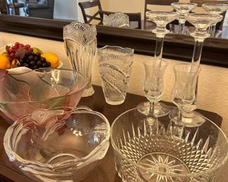 Crystal bowl, candlestick holders