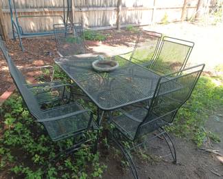 Iron patio set - table and six chairs