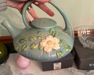 Roseville White Rose Blue Azure Teapot