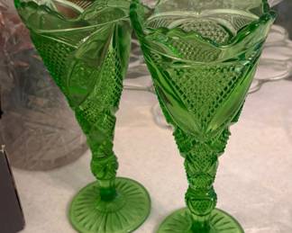 Vintage Green Glass Vases
