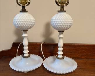 Hobnail White Milk Glass Lamps