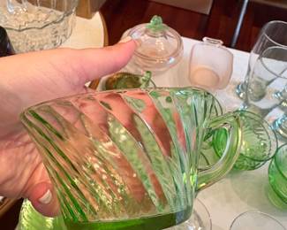 Vintage Green (Uranium) Glass Set (cups and saucers) and more!