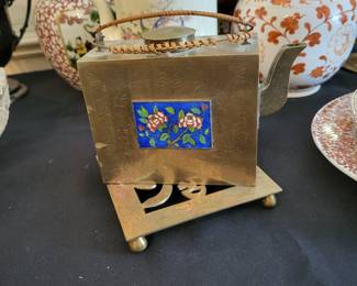ANTIQUE CHINESE QING DYNASTY BRASS / CLOISONNE TEAPOT