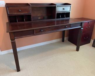 Desk with hutch; 2-drawer wood file cabinet.