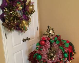 Wreaths and wrought iron wreath stand
