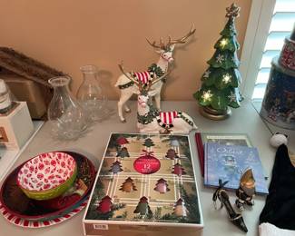 Many MacKenzie Childs Christmas decor items! Saints ornaments, too!