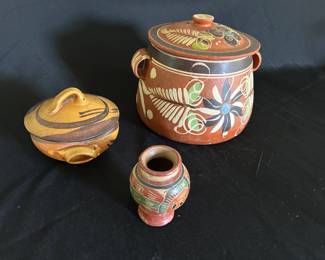 Wood pot and clay pots