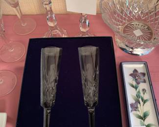 Tiffany candlesticks and Triffany flutes