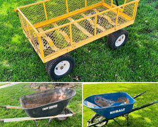True temper and Kobalt wheelbarrows, and metal wagon